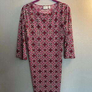 KIM ROGERS Sz Small Pink Floral Sheath Dress 3/4 Sleeve